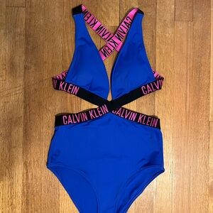 Calvin Klein Royal Blue Swimsuit with Pink Logo Straps